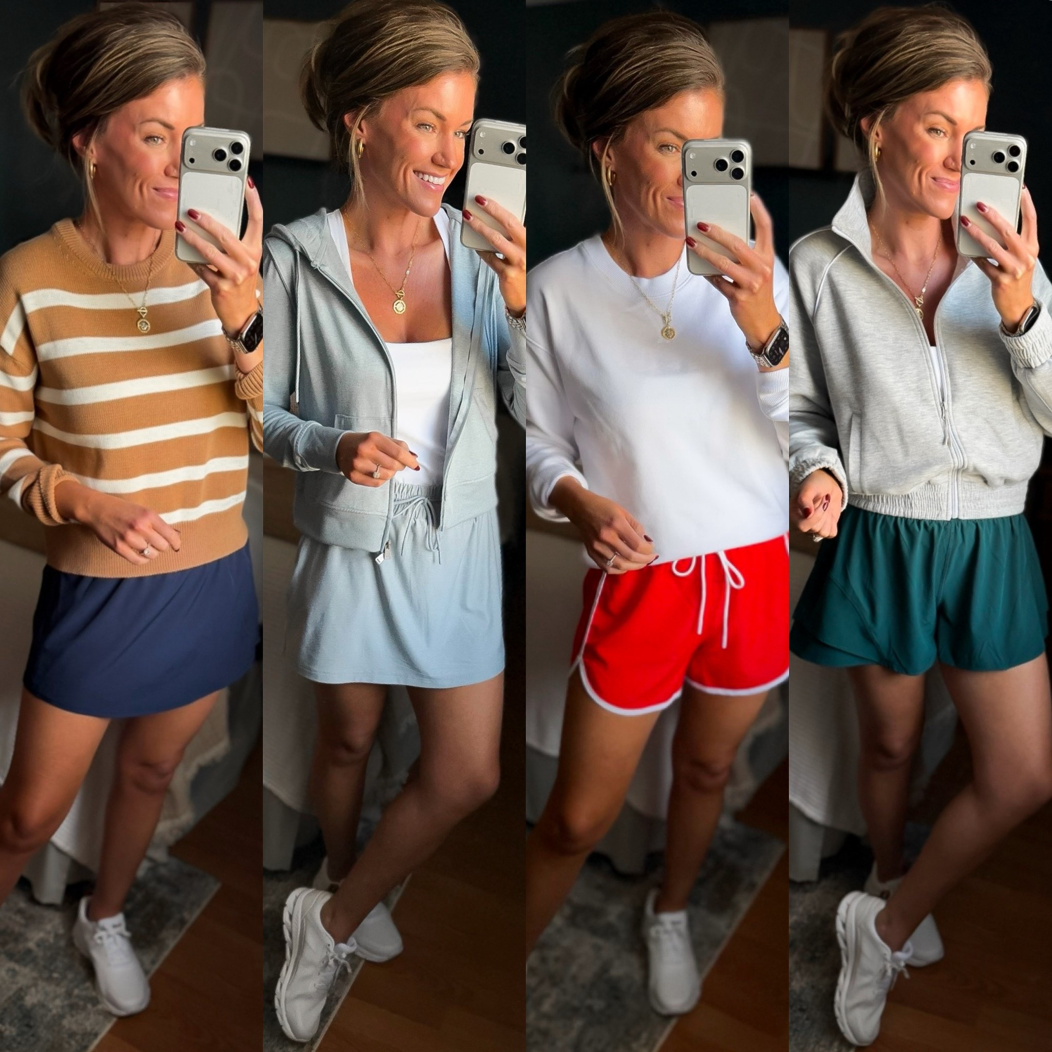 Quality affordable athleticwear. 
Sweater/small
Medium in all bottoms 
Tank/small 
Jacket/small
Sweatshirt/small


#LTKSeasonal #LTKmomlife #LTKActive