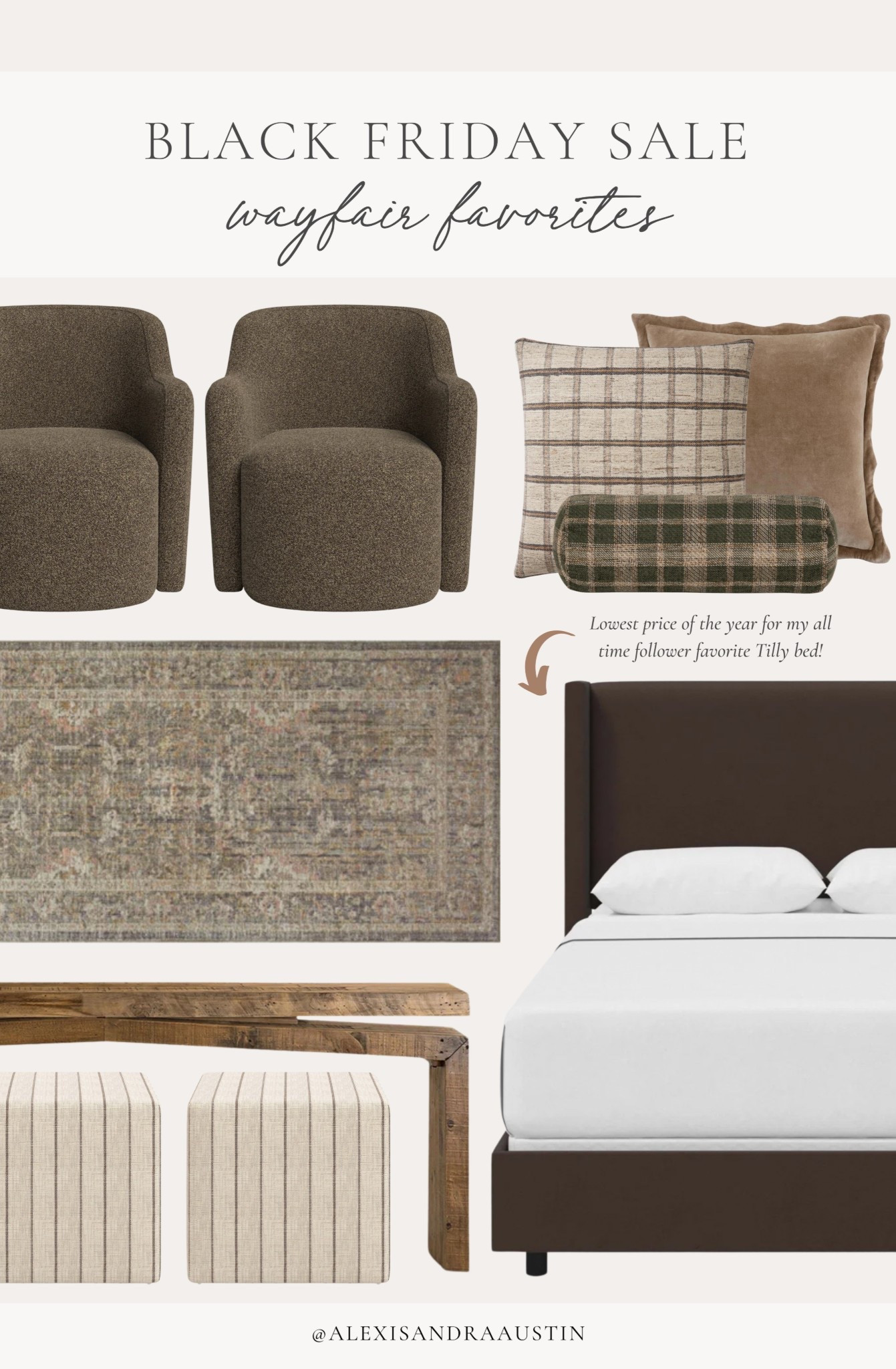 Black Friday sale favorites from Wayfair! Loving these neutral home finds including my all time follower favorite Tilly bed in a rich brown tone.

Home finds, sale alert, deal of the day, Black Friday sale, home sale, Wayfair sale, neutral furniture favorites, neutral wood tones, accent chair, cozy throw pillow, neutral rug runner, console table details, striped ottoman, upholstered bed, home refresh, shop the look!

#LTKSaleAlert #LTKCyberWeek #LTKHome