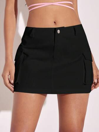 SHEIN BAE Cargo Rock mit seitlichen Pattentaschen, | SHEIN