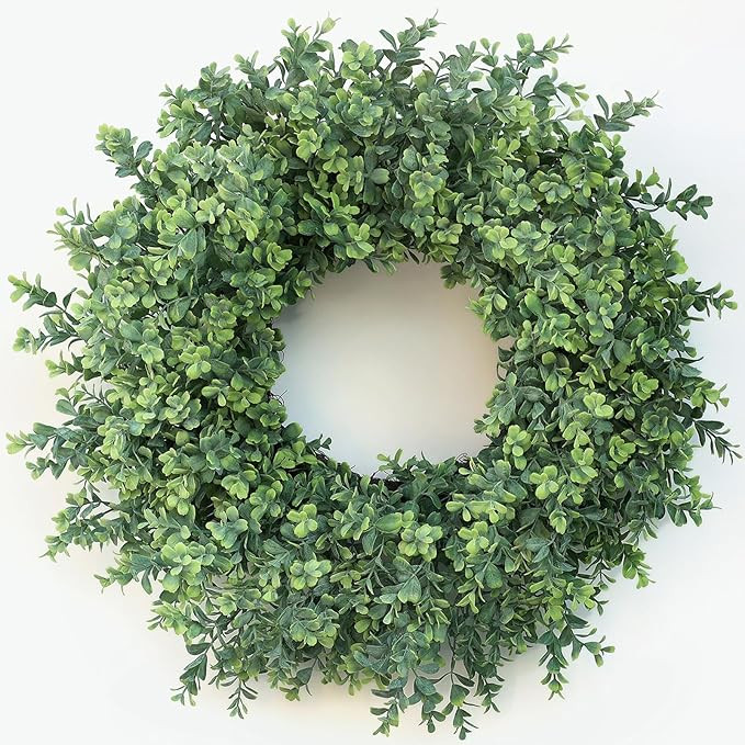 26'' Large Boxwood Wreath for Front Door, Porch, Window- Artificial Boxwood Leaves Greenery Outdo... | Amazon (US)