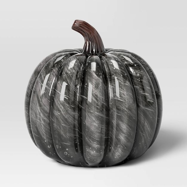 Small Halloween Marble Glass Pumpkin Black - Threshold&#8482; | Target