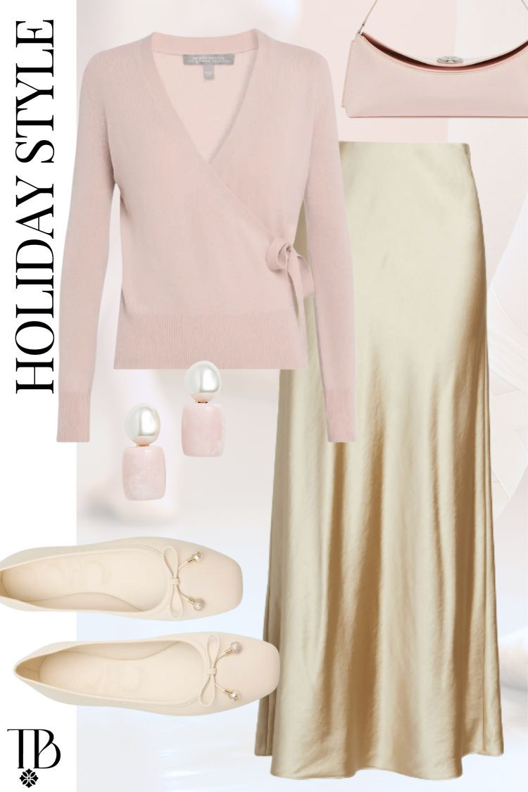 Soft, feminine, and perfectly festive ✨ This blush wrap sweater paired with a champagne satin skirt is giving all the “Nutcracker chic” vibes. Add pearl earrings and ballet flats for an elegant holiday look that’s comfy enough for every celebration. #HolidayStyle #FeminineFashion #WinterOutfit

 

 #LTKHoliday #LTKSeasonal #LTKStyleTip