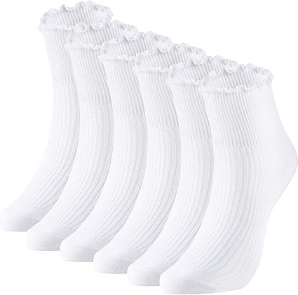 Damen Knöchelsocken Spitze Rüschen Socken Solide Salat Rand Stricksocken 6 Paar | Amazon (DE)