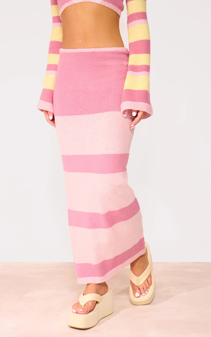 Pink Knit Stripe Detail Maxi Skirt | PrettyLittleThing US