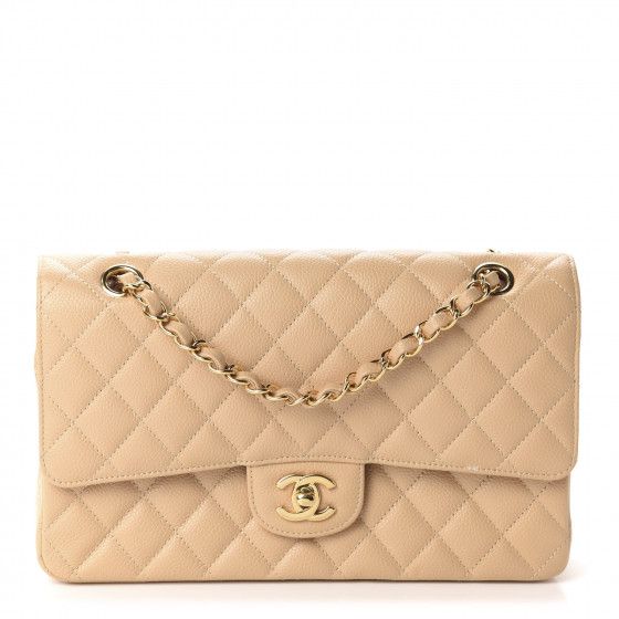 Caviar Quilted Medium Double Flap Beige Clair | Fashionphile