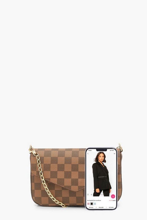 Brown Check Chain Mini Bag | Boohoo.com (US & CA)