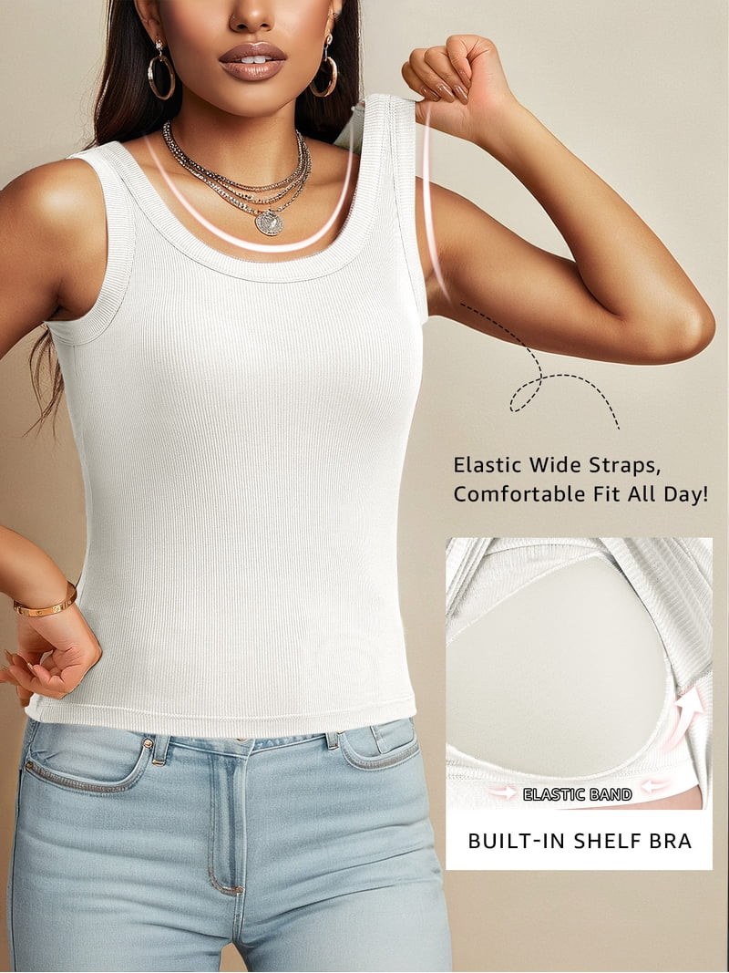 Anygrew Womens Tank Tops with Built in Shelf Bra Basic Stretchy Padded Camisole Casual Layering T... | Walmart (US)