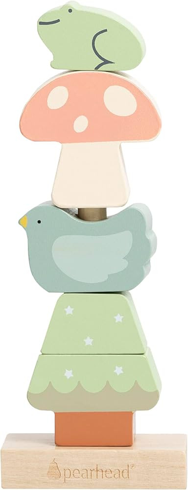 Pearhead Woodland Wooden Stacking Toy, Interactive Stackable Montessori Learning Toy, Building Ga... | Amazon (US)