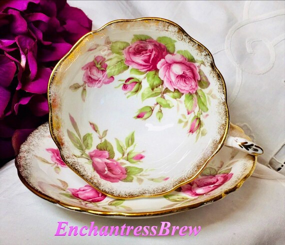 Paragon Rosebud Heavy Brushed  Gold Pink Roses Vintage Teacup and Saucer | Etsy (CAD)