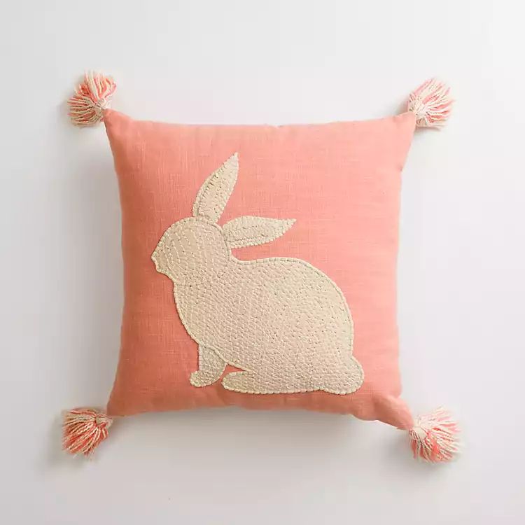 Pink Embroidered Bunny Tassel Pillow | Kirkland's Home