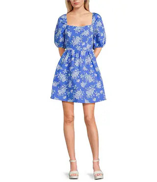 Ditsy Floral Print Short Puff Sleeve Smocked Mini Dress | Dillard's
