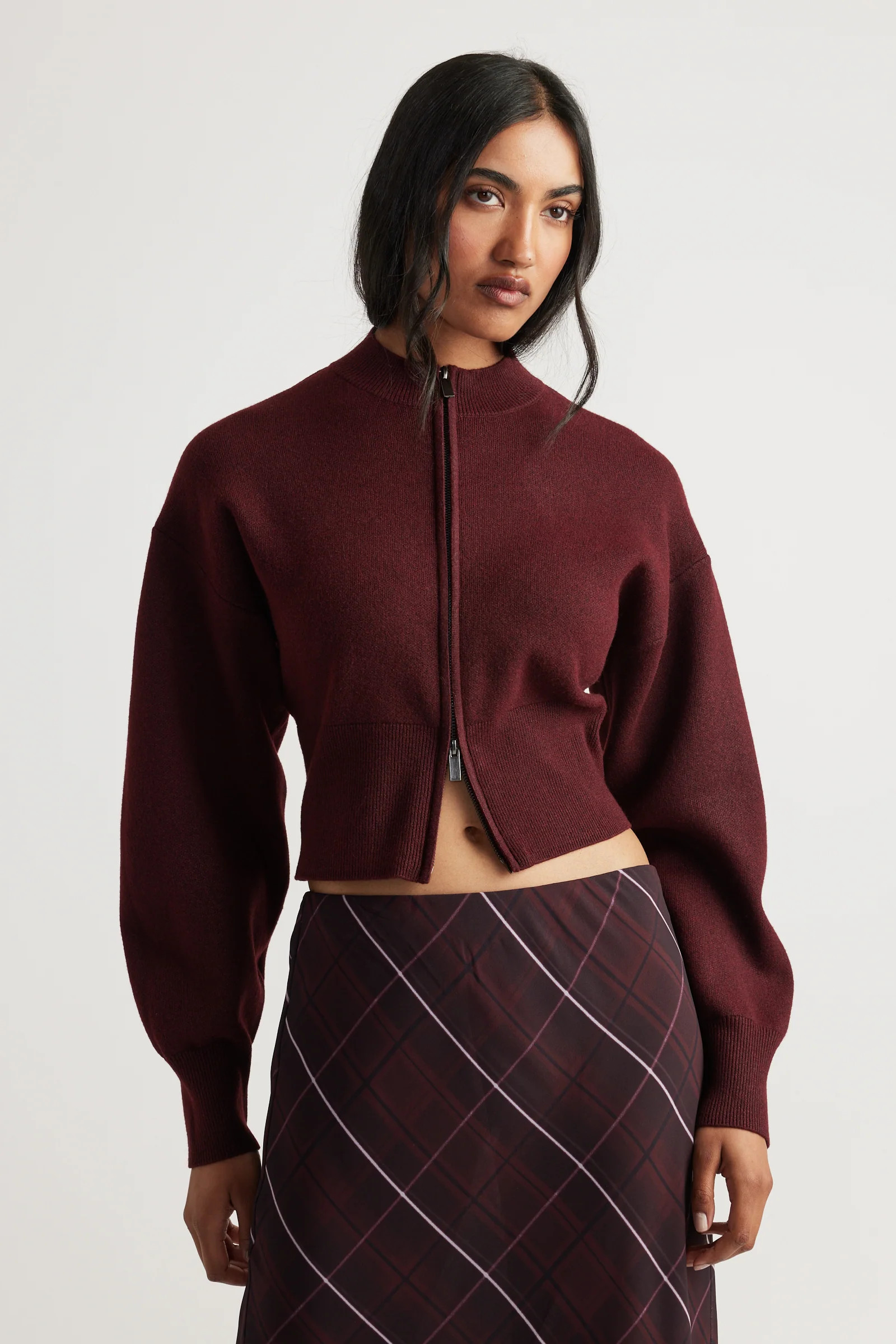Zoey Zip Knit Jumper - Pinot Red | DECJUBA