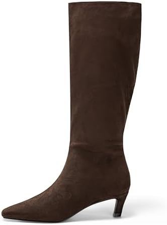 Coutgo Womens Knee High Boots Square Toe Kitten Heel Tall Boots Side Zipper Dressy Fall Shoes | Amazon (US)