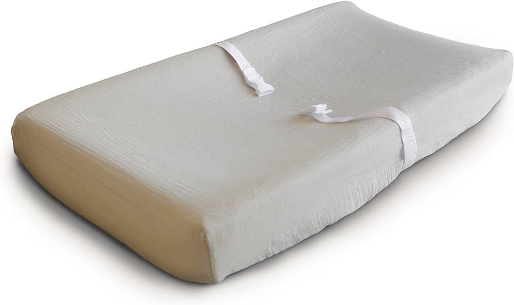 mushie Extra Soft Muslin Fitted Changing Pad Cover (Fog) | Amazon (US)