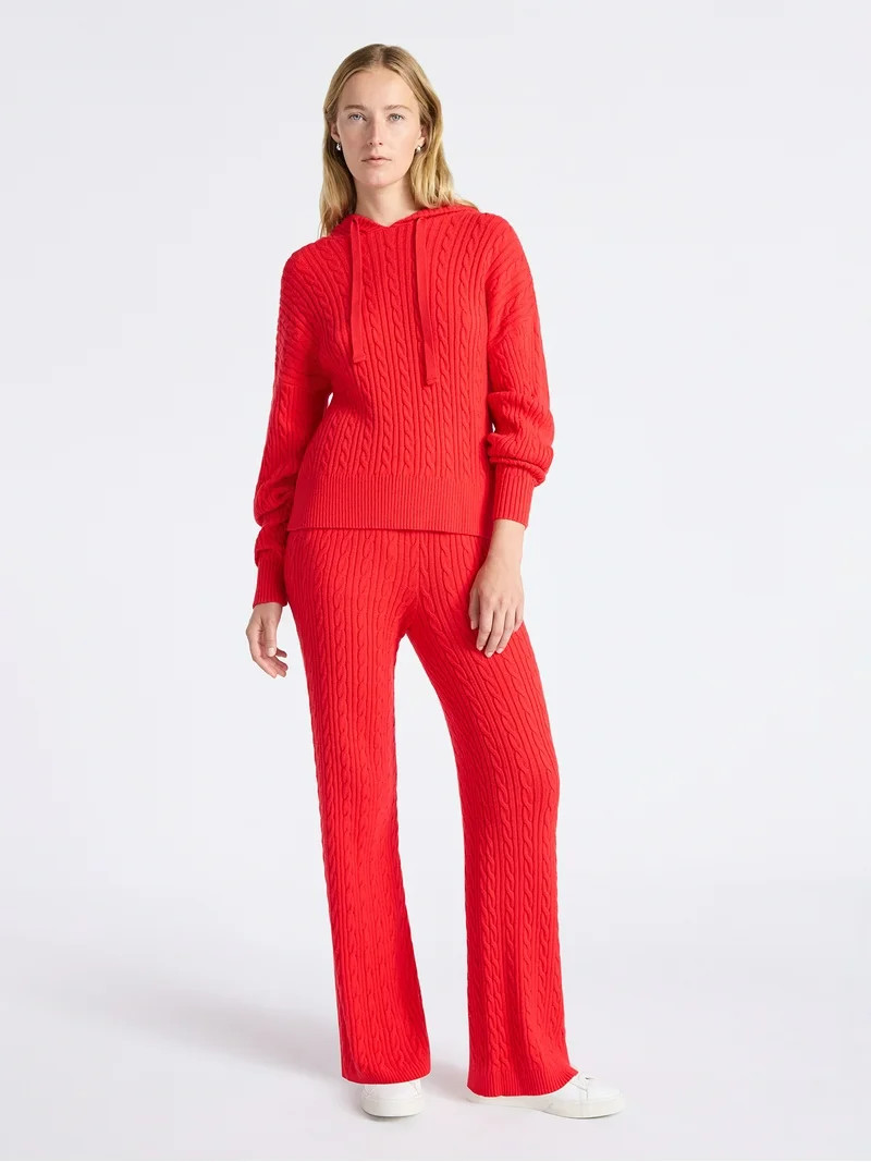 Free Assembly Women's Cozy Yarn Cable Knit Hoodie Sweater, Midweight, Size XS-XXL | Walmart (US)