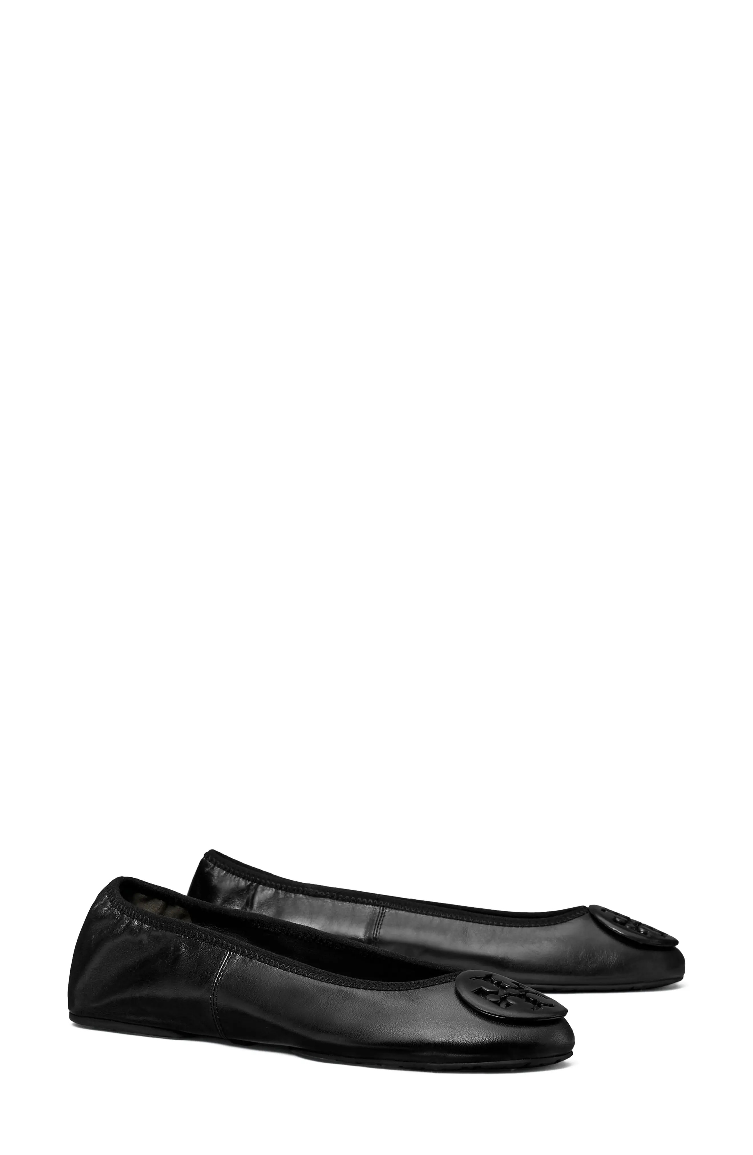 Tory Burch Reva Travel Ballet Flat in Perfect Black /Gold at Nordstrom, Size 10.5 | Nordstrom