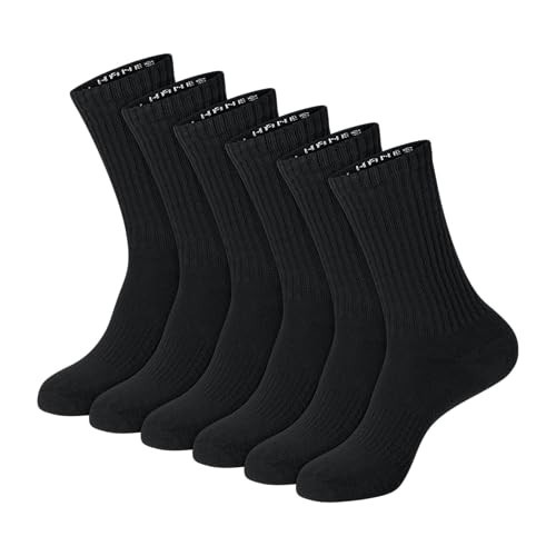 HANES Unisex Plain White Socks Pack or Plain Black Socks Pack, 6 Pairs, Cushioned Crew Style | Amazon (US)