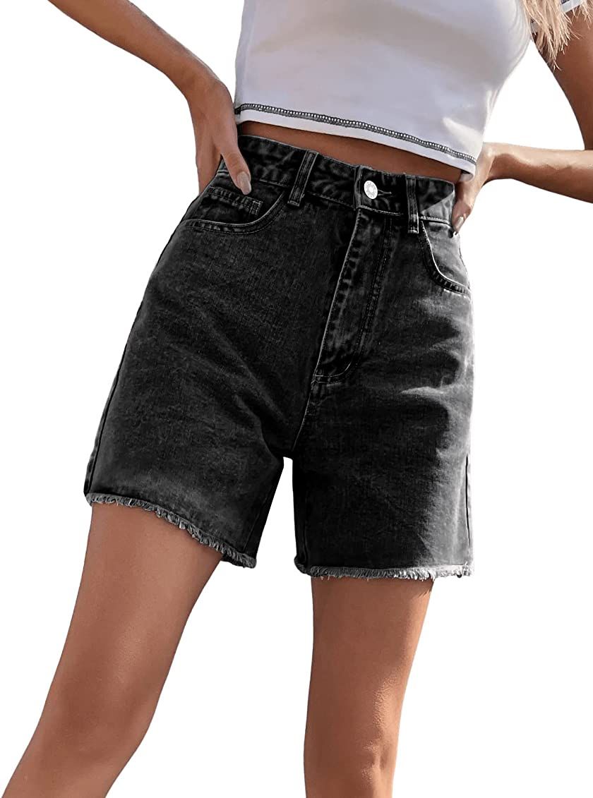 SweatyRocks Women's High Waist Denim Shorts Straight Leg Raw Hem Jean Shorts Summer Hot Pants wit... | Amazon (US)