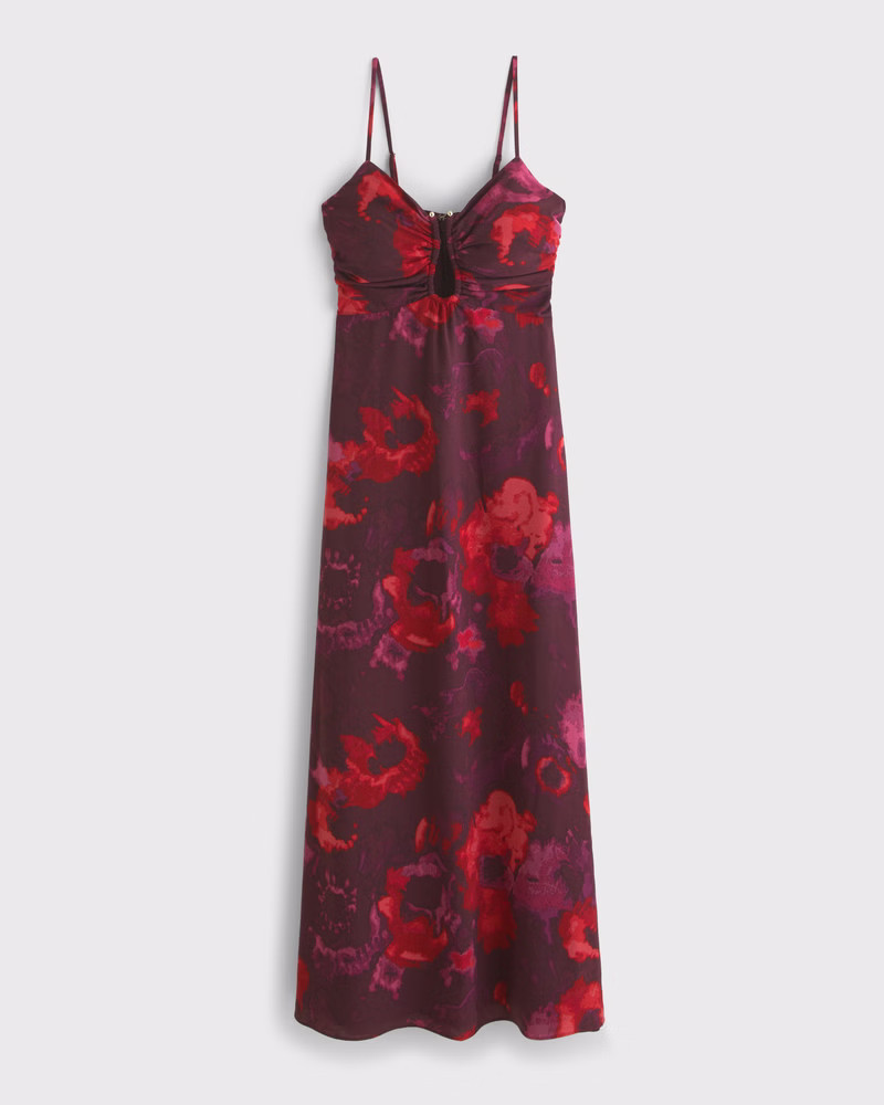Abercrombie & Fitch Women's Bra-Free Hardware Maxi Dress in Burgundy Floral - Size XXS | Abercrombie & Fitch (US)