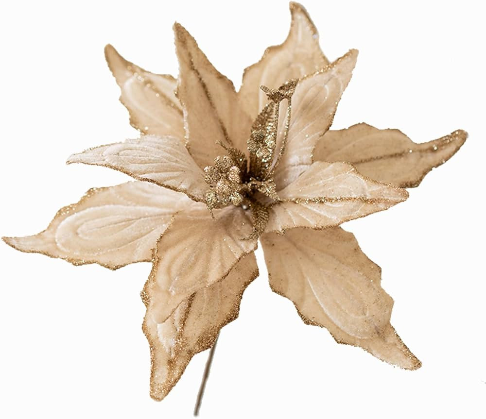 6 pcs Christmas Poinsettia Artificial Glitter Flowers Ornaments Picks 11" for Christmas Tree Wrea... | Amazon (US)