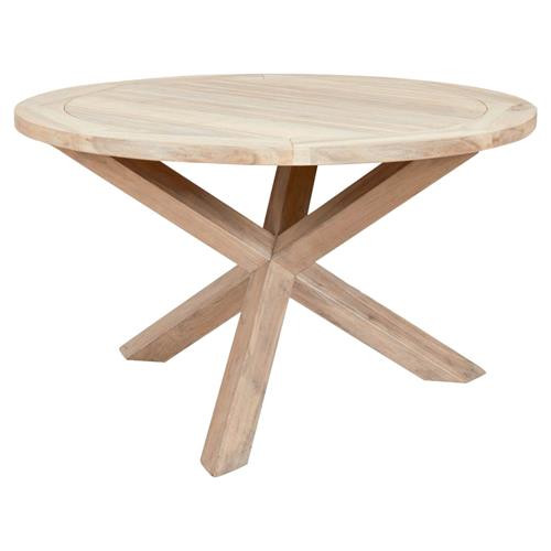 Brandy Coastal Beach Grey Teak Round Outdoor Dining Table - 63"W | Kathy Kuo Home