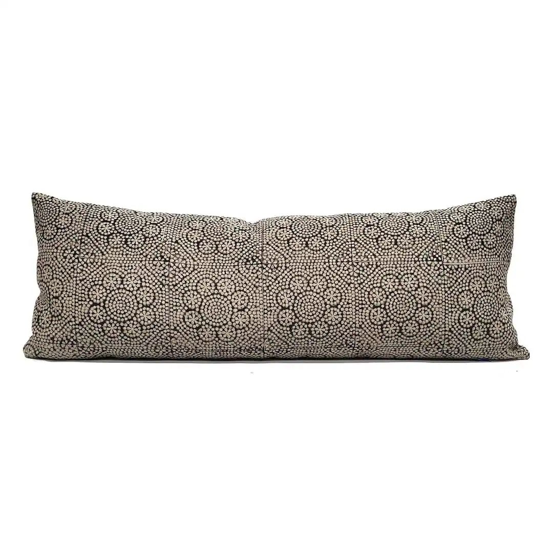 Designer Pillow, 1335 Black Flower Batik on Flax Block Printed Linen Bed Pillow - Etsy Ireland | Etsy (EU)