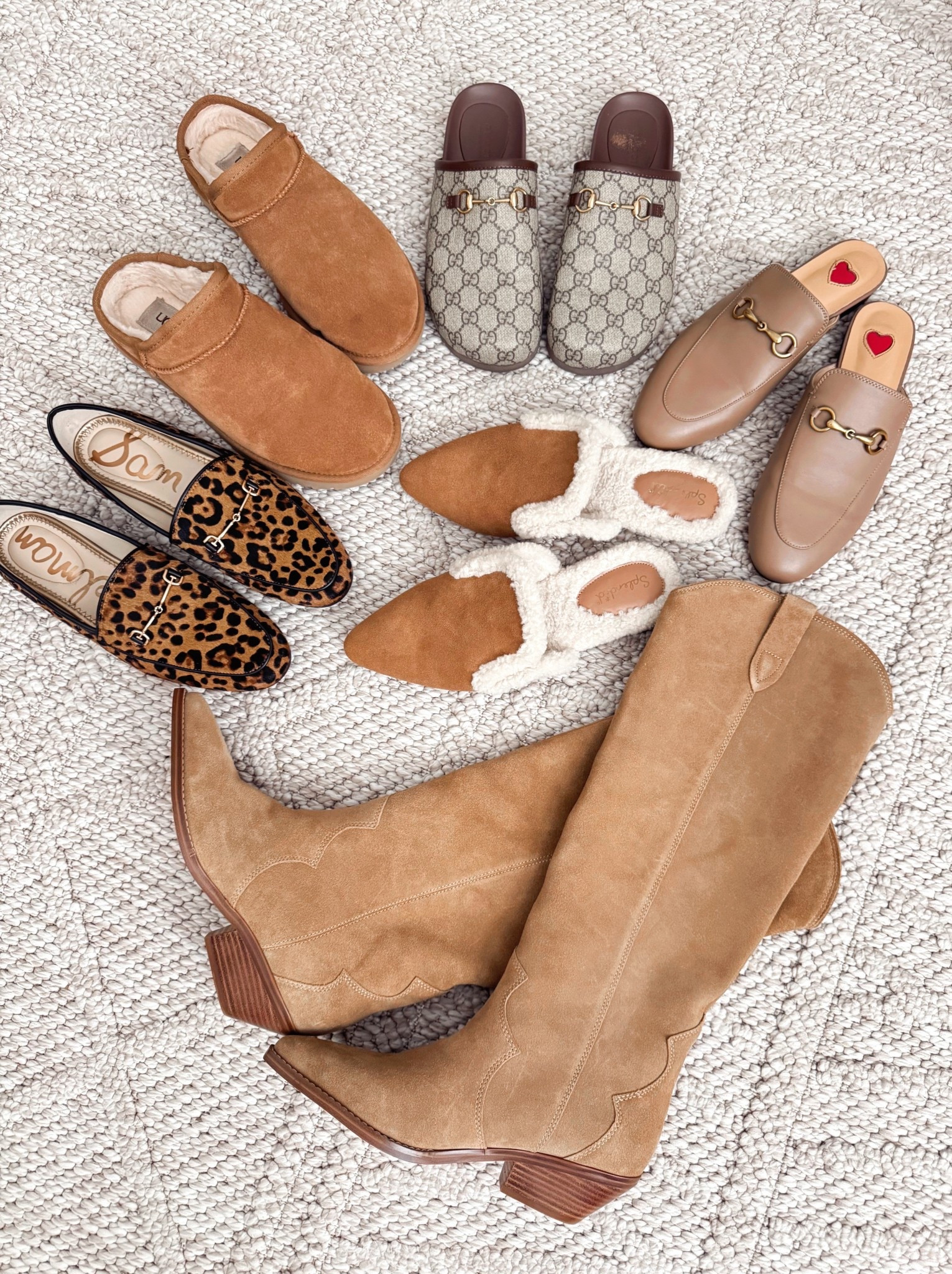 Fall Shoe Roundup 🤎 Which pair is your favorite?!✨ Shop them all via the 🔗 in my bio! 💁🏼‍♀️ 

Leopard (TTS, don’t size up), Ugg mules (normally 7.5, I have size 8), Suede Sherpa mules TTS, Gucci look for less mule size up 1/2 size, boots size up 1/2 size

Boots, fall fashion, fall outfits, mules, shoes, thanksgiving 

#LTKStyleTip #LTKFindsUnder50 #LTKFindsUnder100