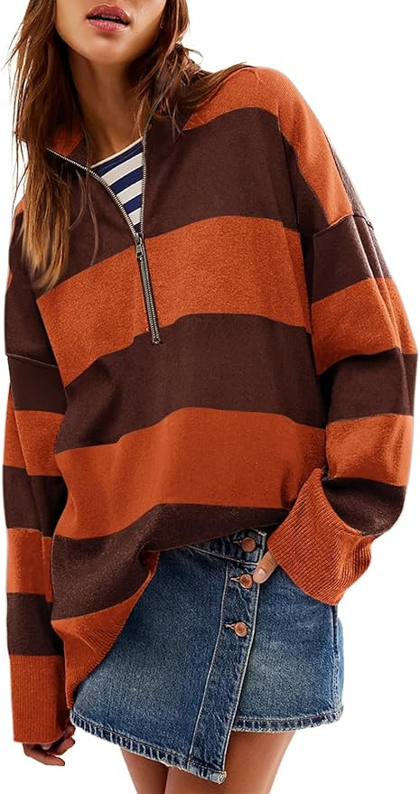 Yousify Oversized Womens Sweaters Fall 2024 Half Zipper Turtleneck Sweater Long Sleeve Tops S-2XL | Amazon (US)