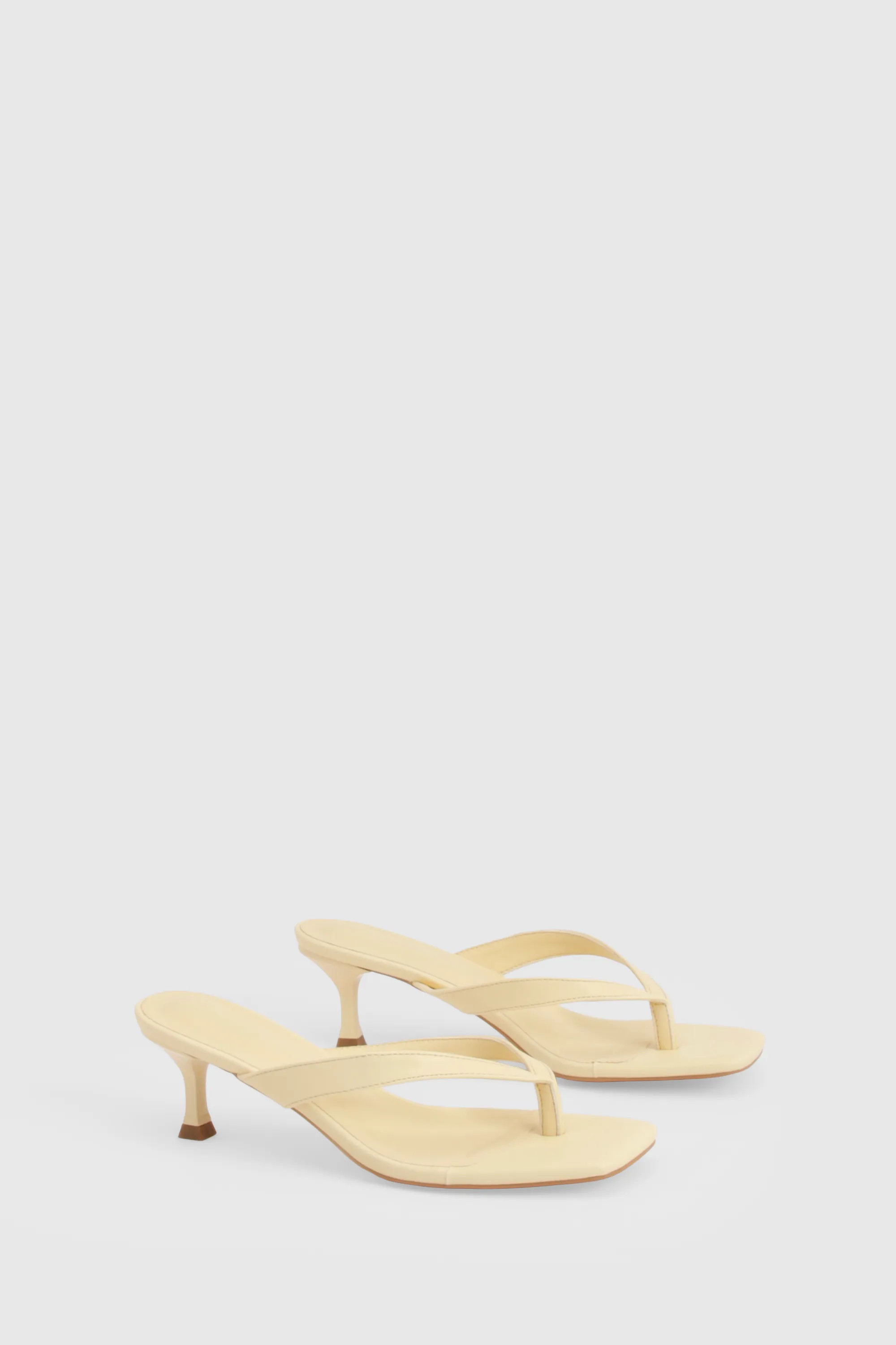 Low Heel Square Toe Post Heeled Mules | Boohoo.com (UK & IE)