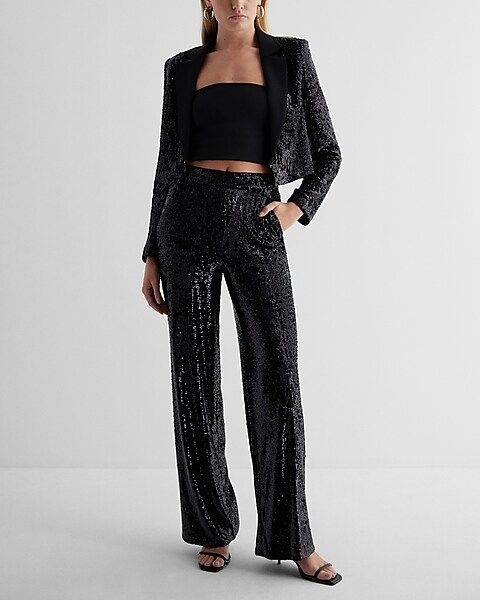 High Waisted Sequin Wide Leg Pant | Express