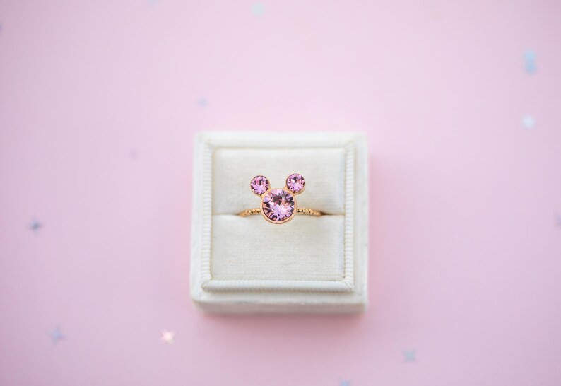 Light Pink Mouse Shaped Adjustable Ring - Gold Setting Color, 7mm Largest Crystal - Etsy | Etsy (US)
