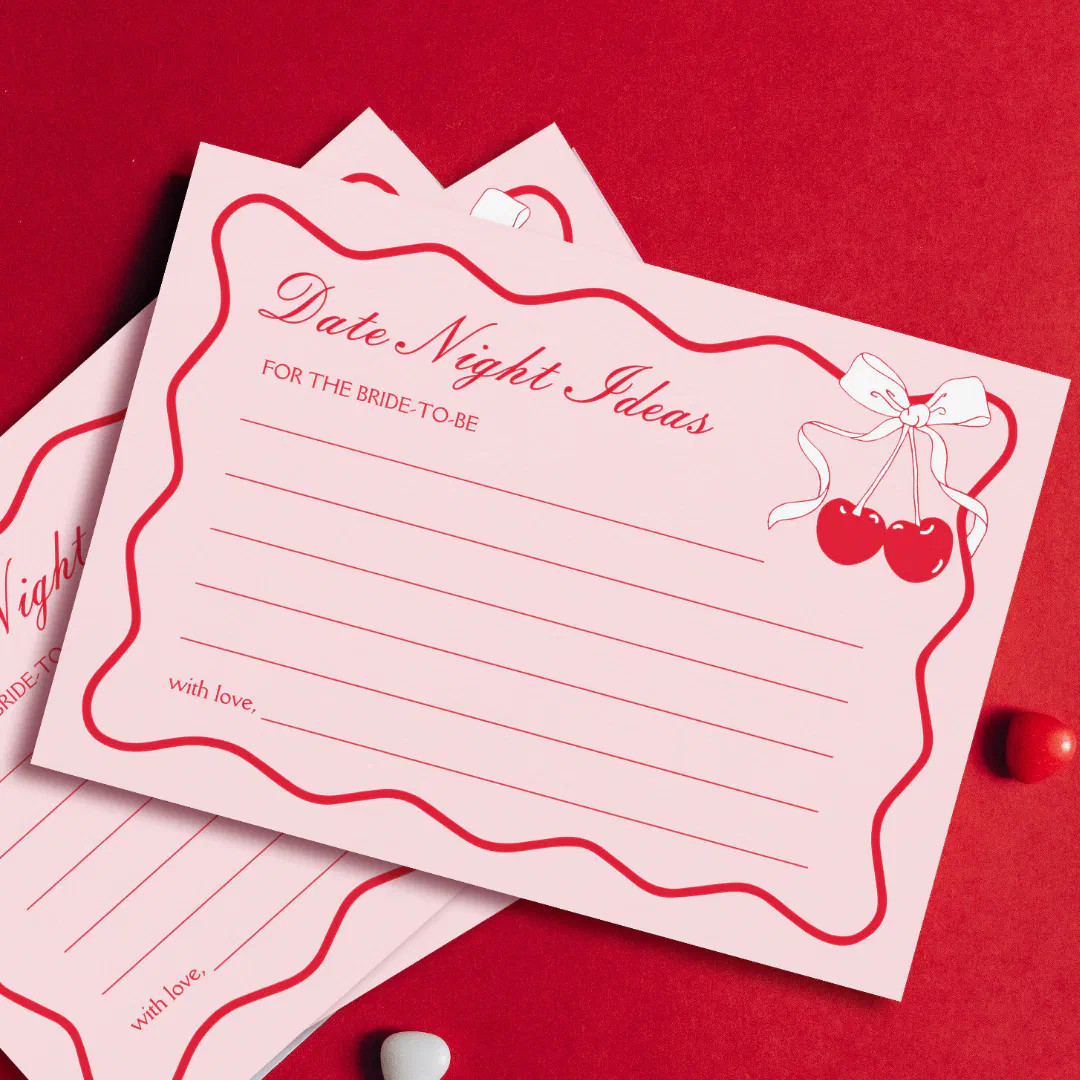 Bow Cherry Bridal Shower Date Night Ideas Card | Zazzle | Zazzle