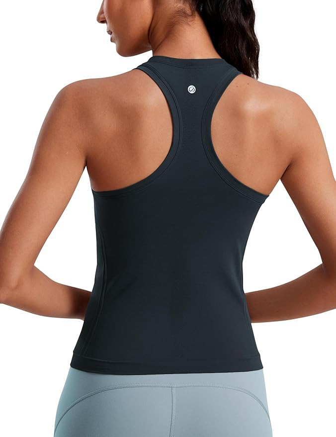 CRZ YOGA Seamless Womens Breathable Workout Tank Tops Racerback High Neck Sleeveless Running Athl... | Amazon (US)