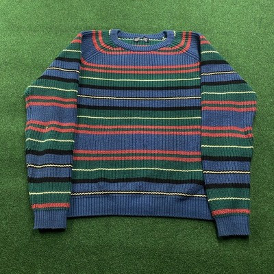 Vintage Striped Sweater Mens L Blue 80S LANDS END Cotton Heavy Knit Sweatshirt | eBay US