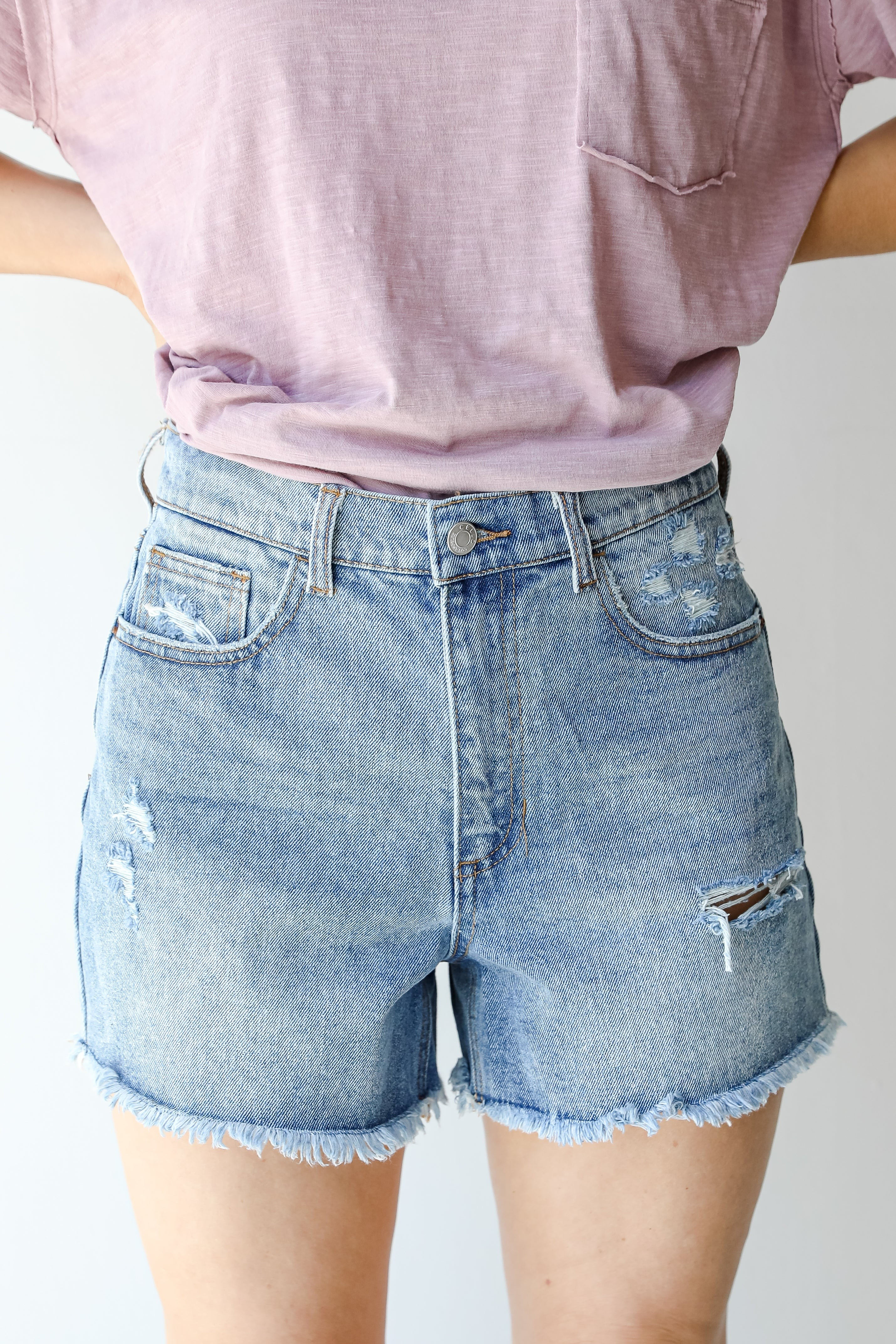 Hitting It Off Distressed Denim Shorts | Dress Up