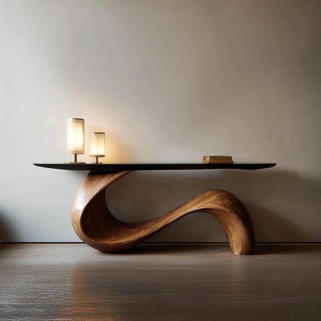 Sculptural Solid Wood Console Table, Modern Scandinavian Entryway Furniture, Artistic Curved Base | Etsy (US)