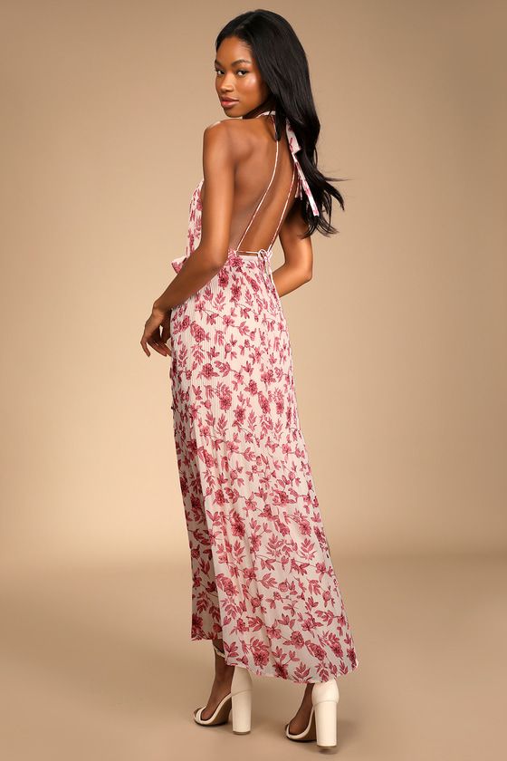 Extravagant Entrance Cream Floral Pleated Halter Maxi Dress | Lulus (US)