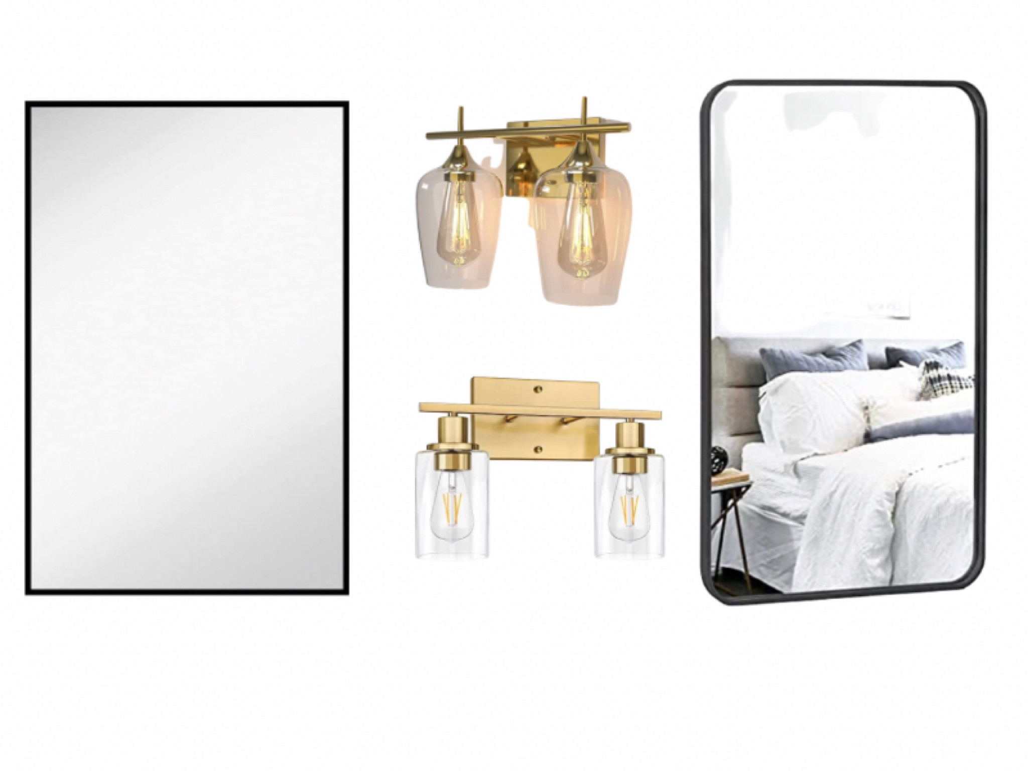Gold fixtures and black mirrors to mix

#LTKhome