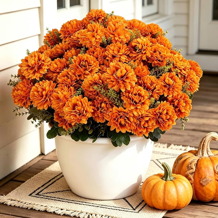 8Pcs 72 Heads Full Blooms Fall Flowers Artificial Mums for Outdoors | Amazon (US)