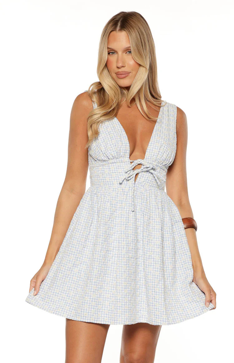 Saffron Blue Floral Tie Mini Dress | Beginning Boutique | Beginning Boutique (US)