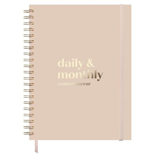 Undated Daily Planner with Hourly Schedule, 8.5" x 11" Large 6-Month Planner for Productivity, Full Page a Day, 2025-2026 Calendar, To Do List, Time Blocking, Beige Aesthetic Hardcover Spiral Notebook | Amazon (US)