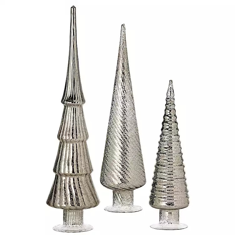 New! Platinum Mercury Glass Christmas Trees, Set of 3 | Kirkland's Home