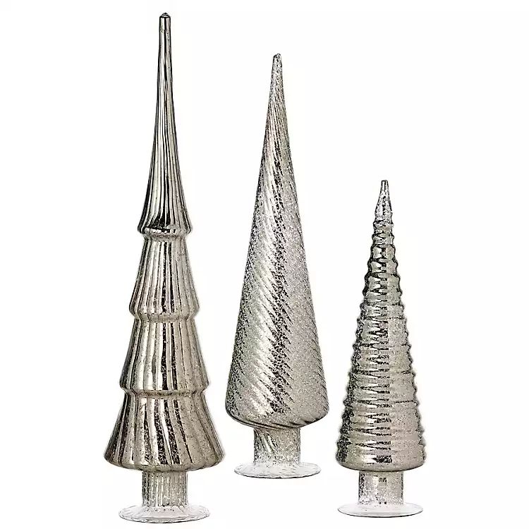 New! Platinum Mercury Glass Christmas Trees, Set of 3 | Kirkland's Home