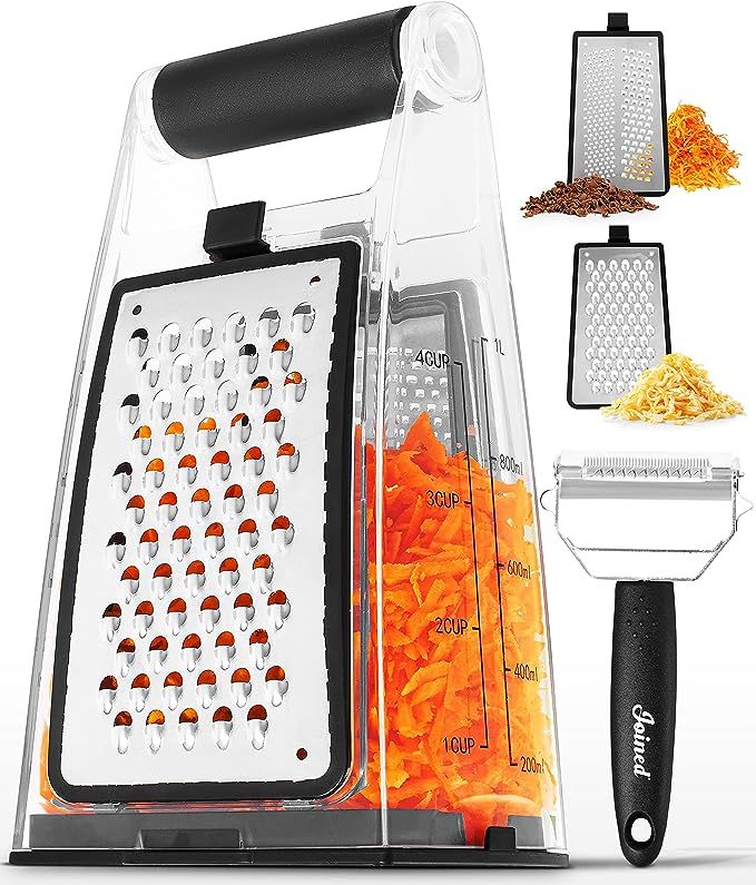 Joined Cheese Grater with Container - Box Grater Cheese Shredder Lemon Zester Grater - Cheese Gra... | Amazon (US)