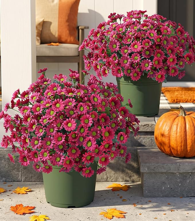 Artificial Mums for Outdoors Fall Decor, 6 Bundles Fake Flowers UV Resistant Realistic Faux Flowe... | Amazon (US)