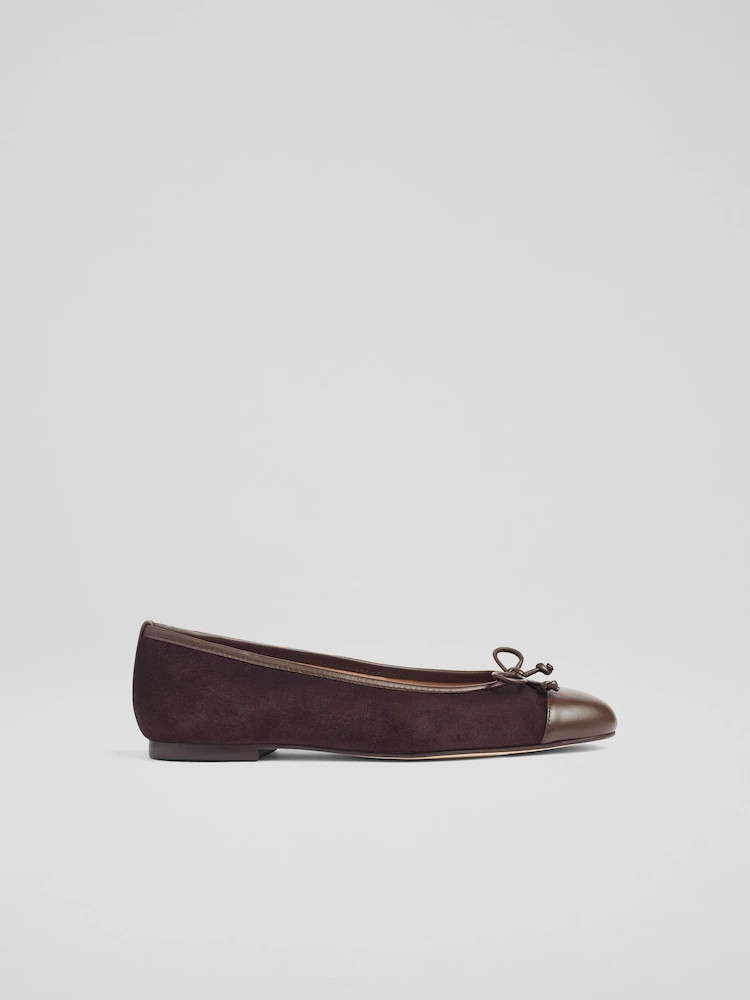 LK Bennett Brown Kara Suede & Nappa Ballerina Bow Flats | Next US