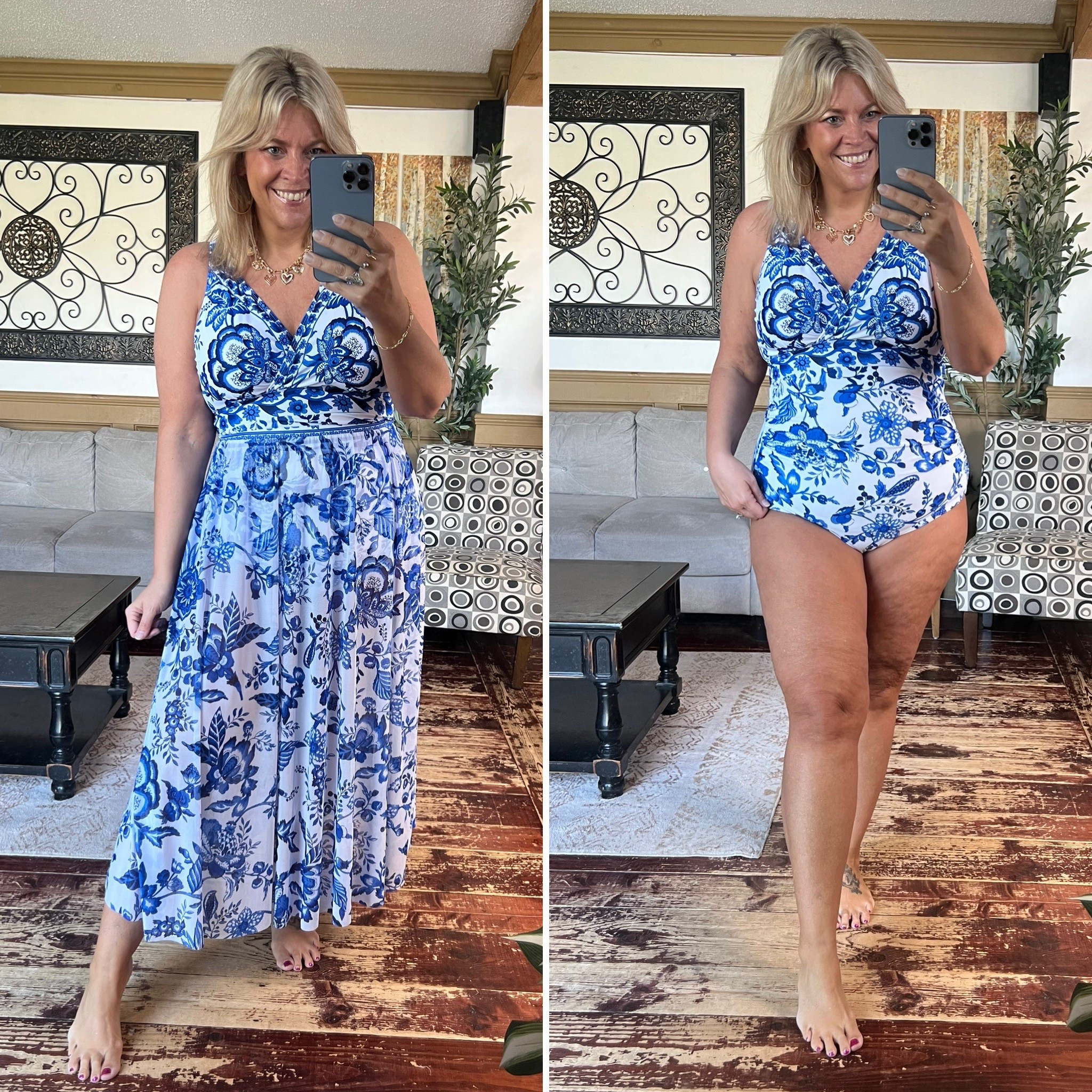 Bloomchic 2 piece swim set includes this lovely padded one piece swimsuit + the skirted mesh maxi coverup- I’m wearing the size 14/16. 

#LTKFindsUnder50 #LTKOver40 #LTKSwim