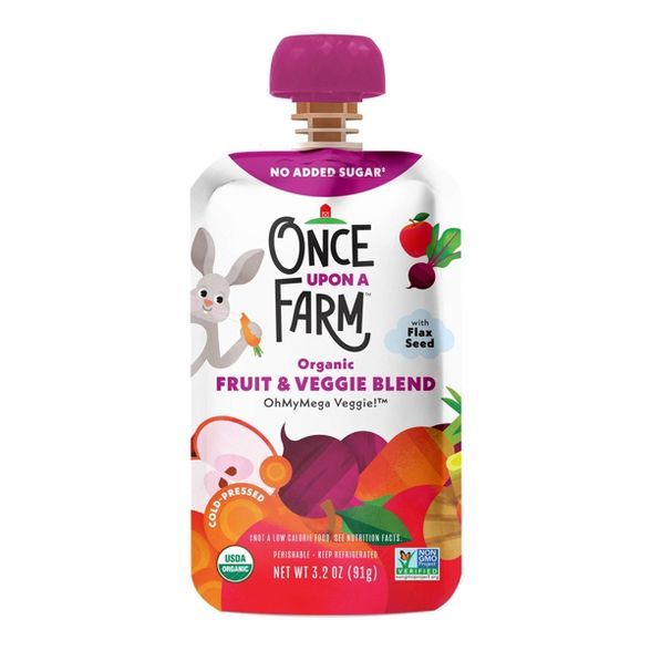 Once Upon a Farm Organic OhMyMega Veggie! Fruit & Veggie Blend - 3.2oz Pouch | Target