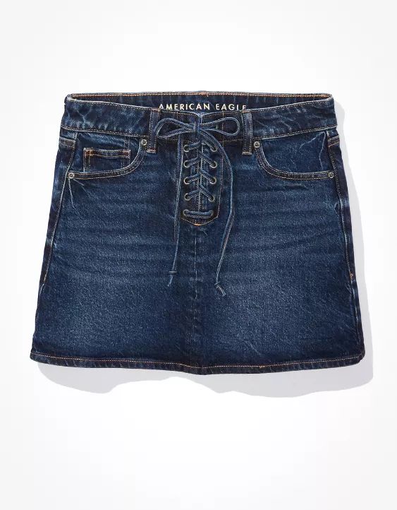 AE Lace-Up Denim Mini Skirt | American Eagle Outfitters (US & CA)