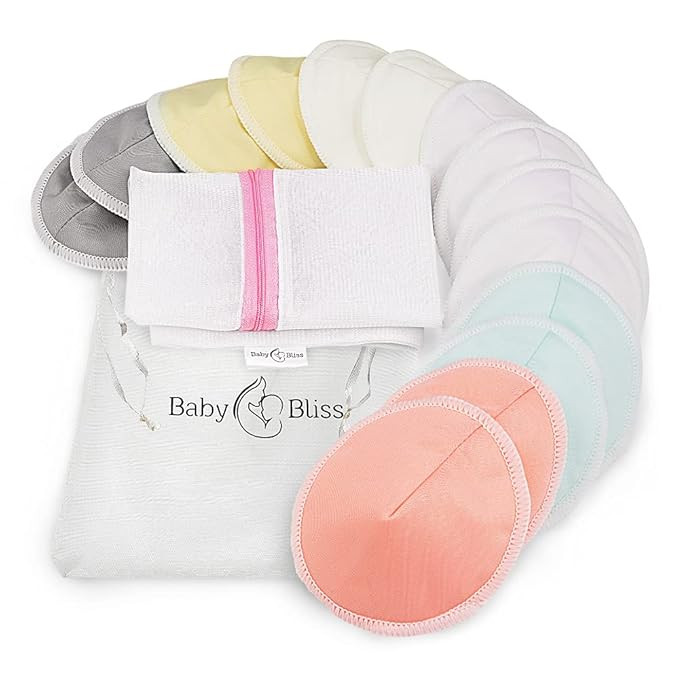 BabyBliss Organic Bamboo Nursing Breast Pads - 14 Washable Pads with Wash and Storage Bags - Brea... | Amazon (US)